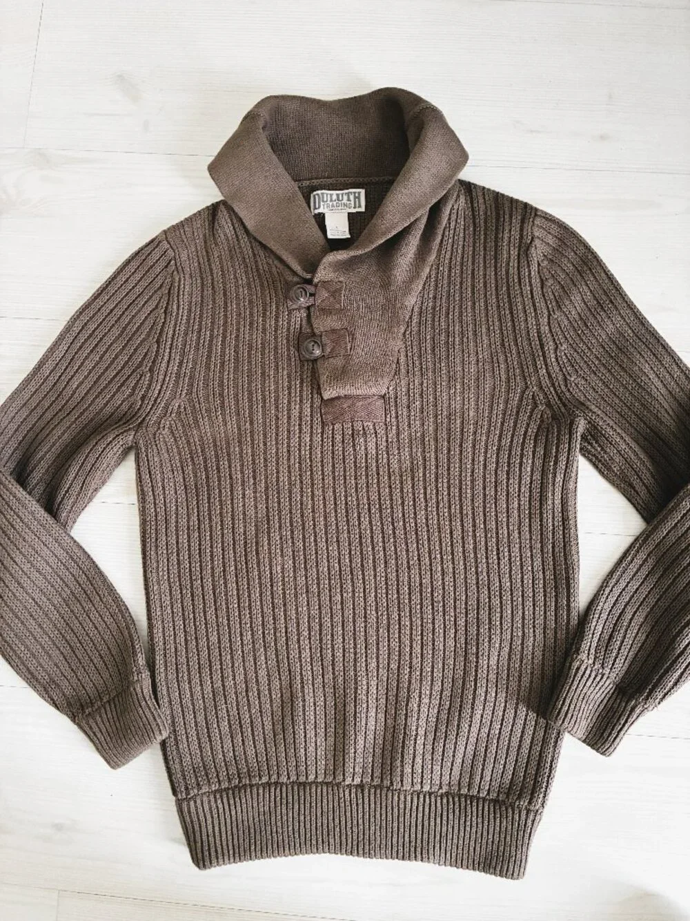 Duluth Trading Co. Men's High-Neck Infantry Sweater Brown Cotton Wool Size: S
